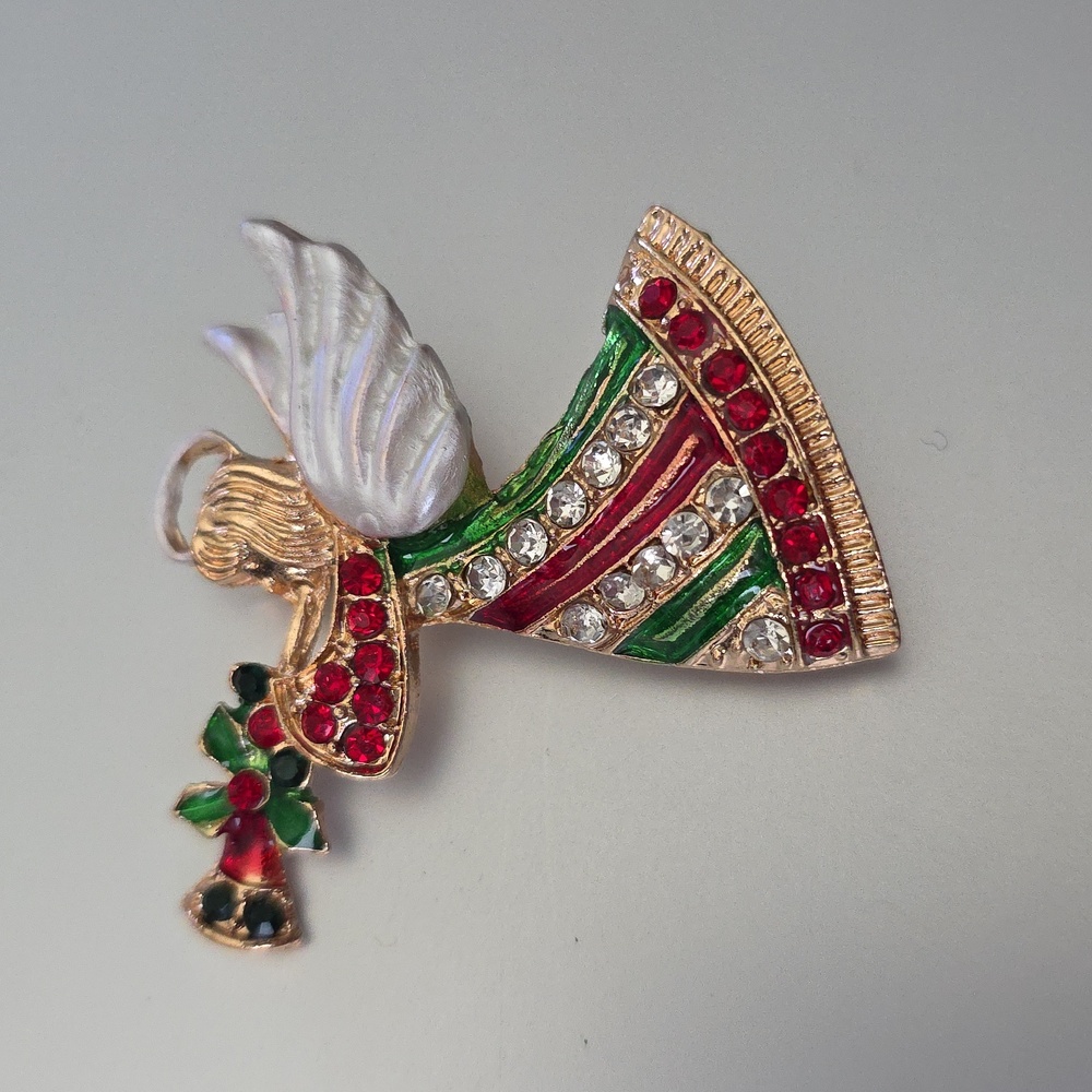 VINTAGE Style ANGEL nostalgic Christmas  BROOCH Loaded with Gems